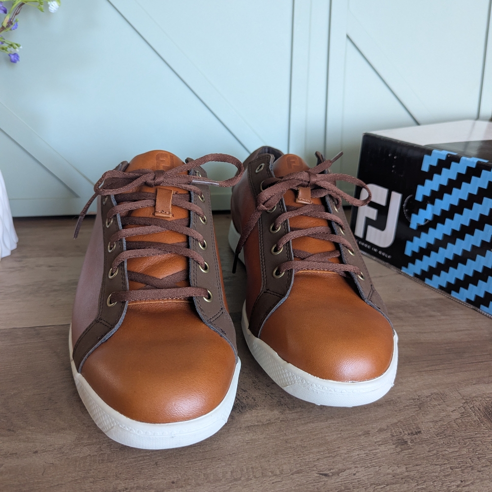 FootJoy Contour Men’s Two-Tone Brown Leather & Canvas Sneakers